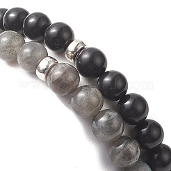 Pietra nera naturale e diaspro picasso e labradorite e turchese sintetico e set di bracciali elastici con perline in ematite sintetica non magnetica per donna&nbsp;BJEW-JB09279