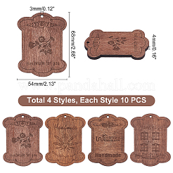 40pcs 4 pendentifs en bois rectangle teint de style&nbsp;WOOD-PH0001-53