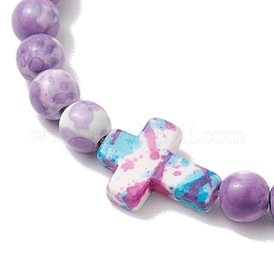 Pulseras trenzadas ajustables de cuentas sintéticas de jade blanco océano y turquesa.&nbsp;BJEW-JB11297-02