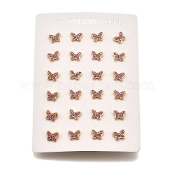 12 paire de boucles d'oreilles à tige en acier inoxydable 304 avec strass&nbsp;EJEW-B135-01G-02