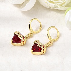 Boucles d'oreilles créoles en laiton et verre en forme de cœur&nbsp;EJEW-P333-09D-G