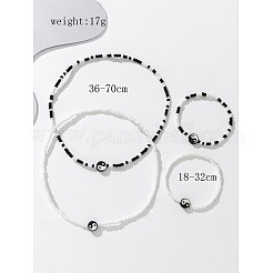 Yin-Yang-Sets aus Polymerton und Glasperlen mit doppelten Halsketten und Armbändern&nbsp;FS-WG4020F-01