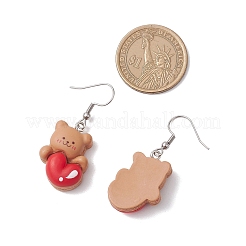 Orecchini pendenti in resina opaca a forma di orso con cuore&nbsp;EJEW-JE06436