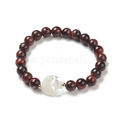 Bracciale elastico in occhio di tigre rosso naturale tinto e riscaldato ed ematite sintetica&nbsp;BJEW-M236-01P