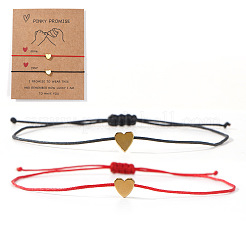2 Stück 2 Farben Herz verstellbare geflochtene Armbänder aus Nylonschnur&nbsp;WR4261-7