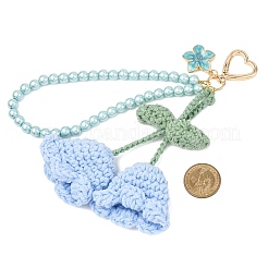 Decorazioni pendenti con perline rotonde di vetro e mughetto all'uncinetto in filato di cotone fatto a mano&nbsp;HJEW-JM04389-02