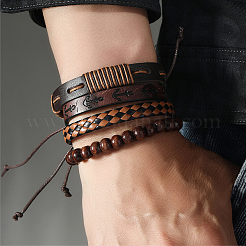 4 pz 4 stili set di braccialetti intrecciati in similpelle PU&nbsp;BJEW-CL0001-13C