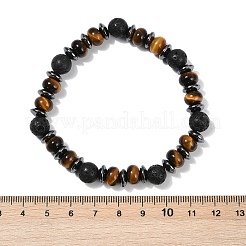 Tigerauge mit Hämatit-Trennwand und Lavaperlen-Stretcharmbändern für Frauen und Männer&nbsp;BJEW-Q031-02A