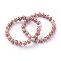 Bracelets extensibles en perles de jaspe fleur de prunier naturel&nbsp;BJEW-F380-01-B08