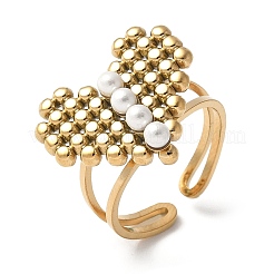 Bague ouverte en acier inoxydable 304 avec perles en plastique pour femme&nbsp;LS-RJEW-Z088-04G