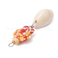 6 pendentif en coquillage cauri naturel bicolore et turquoise synthétique teintée&nbsp;PALLOY-JF04130-02