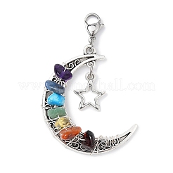 Chakra avvolto in filo sintetico e scaglie di pietra mista naturale e decorazioni in lega con ciondolo luna/stella&nbsp;HJEW-JM01574-02