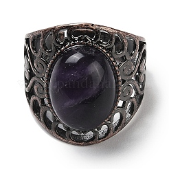 Natürliche Amethyst ovale verstellbare Ringe&nbsp;RJEW-K271-06R-20