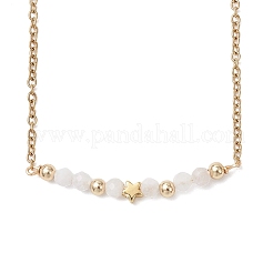 12 pièce 12 styles constellation étoile en laiton et pierre mixte naturelle pendentif à perles rondes à facettes colliers à chaîne en acier inoxydable 304&nbsp;NJEW-JN05612