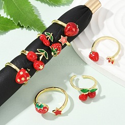 Offene Manschettenringe aus Messing mit Emaille und Obstmotiv für Damen&nbsp;RJEW-U057-02G