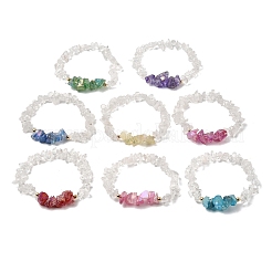 Bracelets extensibles en cristal de quartz naturel et perles de quartz naturel électroplaquées pour femmes&nbsp;BJEW-JB12279
