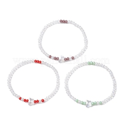 3 set di braccialetti elastici con perline di vetro placcate elettroliticamente per donna&nbsp;BJEW-JB11397