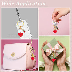 15 Stück Schlüsselanhänger aus Kunststoffherz und ABS-Kunststoffperle und Emaille-Rose aus Legierung&nbsp;KEYC-ME00018