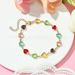 Bracelets à maillons coeur en verre coloré&nbsp;BJEW-JB10578