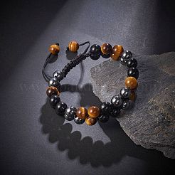 Geflochtenes Perlenarmband aus natürlichem Obsidian & Tigerauge & synthetischem Hämatit&nbsp;BJEW-SW00001-22