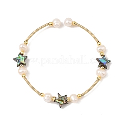 Stretcharmbänder aus natürlicher Paua-Muschel und Kartoffelperlen&nbsp;BJEW-JB14172-02
