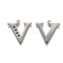Pendentif lettre en acier inoxydable 304 anti-ternissement avec strass&nbsp;STAS-Y006-61P-V