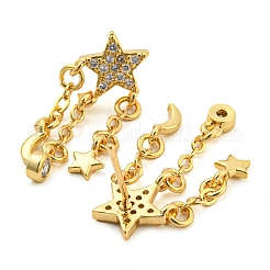 Orecchini pendenti con luna e stella in zirconi chiari&nbsp;EJEW-K090-01G