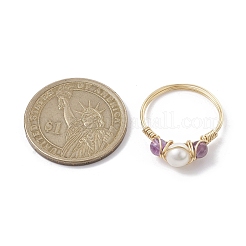 Anello aperto con pietra preziosa naturale avvolto in filo di rame&nbsp;RJEW-JR00632-01