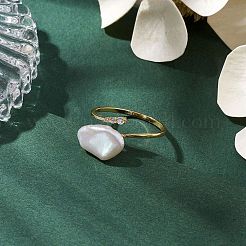 Ovale Fingerringe aus Naturperlen&nbsp;RJEW-P113-14G