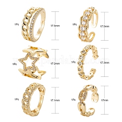 6 pièces 6 styles en laiton micro pavés bagues de manchette en zircone cubique&nbsp;RJEW-LS0001-42G