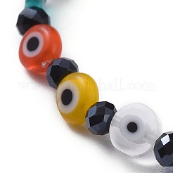 Fait à la main mauvais œil au chalumeau perles rondes plates bracelets extensibles&nbsp;BJEW-JB05005