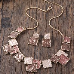 Set di collane con pendenti quadrati in lega di zinco smaltata e orecchini pendenti a bottone&nbsp;FS-WG2E030-01