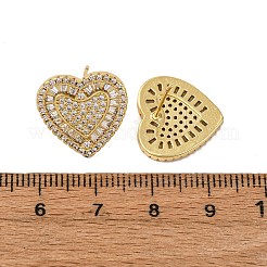 Orecchini a bottone a cuore in ottone con micro pavé di zirconi cubici&nbsp;EJEW-H166-01G-01