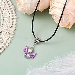 Collane con ciondolo a forma di angelo con perle di vetro e perline di vetro&nbsp;NJEW-MZ00056-03