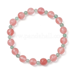 Braccialetti elastici con perline rotonde in vetro di quarzo ciliegia e avventurina verde naturale per donna&nbsp;BJEW-JB11927-01