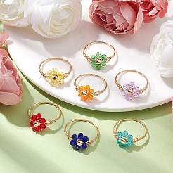 7 stücke 7 stile blume glas perlen finger ringe&nbsp;RJEW-JR00710-02