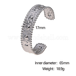 Bracelets manchettes ouvertes texturés en acier inoxydable 304 à bordure perlée pour femmes&nbsp;WG8389F-01