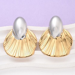Boucles d'oreilles à tige en acier inoxydable 304 bicolores en forme d'éventail&nbsp;EJEW-C142-16PG