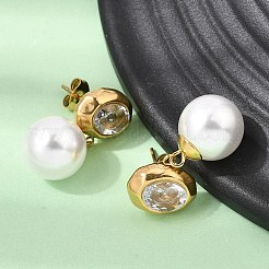 Boucles d'oreilles à tige en acier inoxydable 304 avec zircones cubiques transparentes&nbsp;SA-CBADCF0-01G