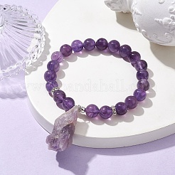 Braccialetti elasticizzati con perline rotonde di ametista naturale&nbsp;BJEW-JB10089-01