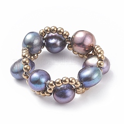 3pcs 3 anelli di barretta di perline intrecciati con perle naturali e semi di vetro&nbsp;RJEW-JR00464
