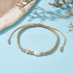 Geflochtene Perlenarmbänder aus Messing und Naturperlen&nbsp;BJEW-JB09721-01