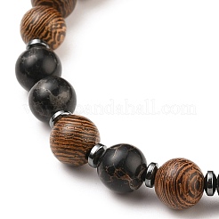 Bracelets extensibles en perles de bois naturel rond&nbsp;BJEW-JB05554-04