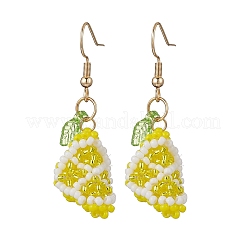 Boucles d'oreilles pendantes en perles de verre faites à la main avec du citron&nbsp;EJEW-MZ00540-03