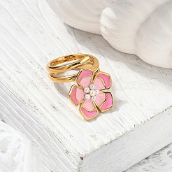 Anelli polsino in acciaio inossidabile smaltato 304 a forma di fiore per donna&nbsp;RJEW-Z079-01G