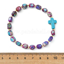 Stretch-Armbänder aus synthetischem Türkis und natürlichem Imperialjaspis für Damen und Herren&nbsp;BJEW-JB13846