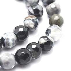 Brins de perles d'agate craquelée de feu naturel à facettes&nbsp;G-F447-8mm-B06