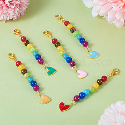 5 pièces 5 couleurs alliage émail coeur pendentif décorations&nbsp;HJEW-TA0001-27