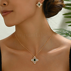 Elegante Vintage-Sets aus Messing mit Blumen-Ohrsteckern und Halsketten mit Anhänger für Damen&nbsp;FD2708