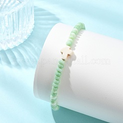 Braccialetti elasticizzati con perline di vetro tinte che imitano la giada&nbsp;BJEW-JB13840